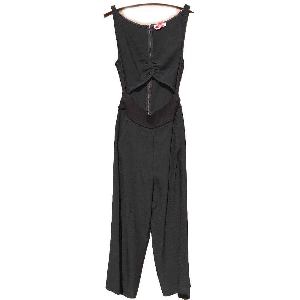 ALC Jumpsuit Black Crepe V Neck Sleeveless Cutout Waist Wide Leg Crop 2
